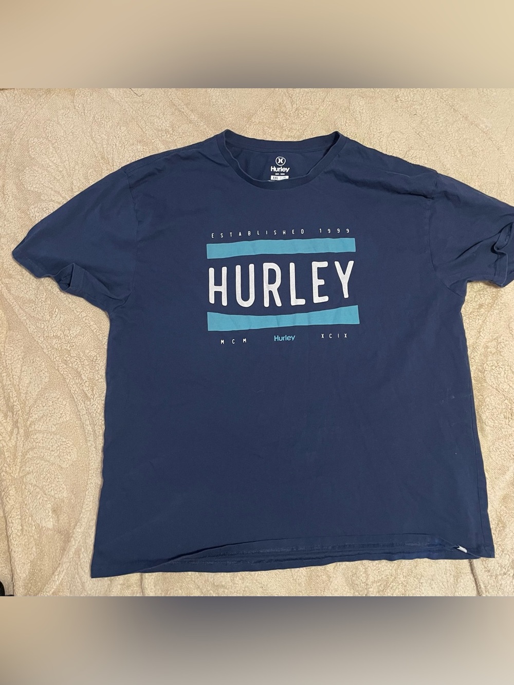 Hurley Navy Short-Sleeve Logo Tee with Teal Accents